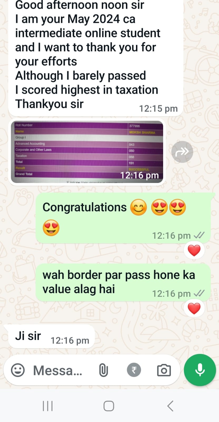 Student message